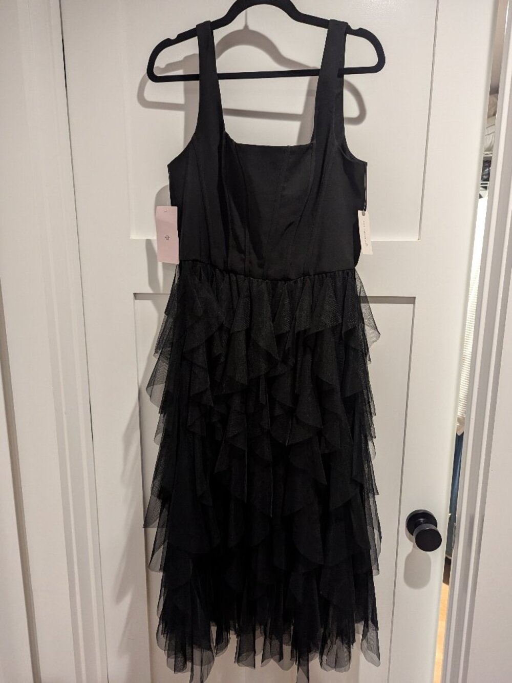 NWT Bhldn Anthropologie Black Mesh Tiered Skirt Dress sz L